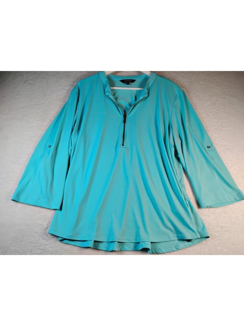 Company Ellen Tracy Roll Tab Polo Shirt Casual Chic Stretch XL Persian Blue